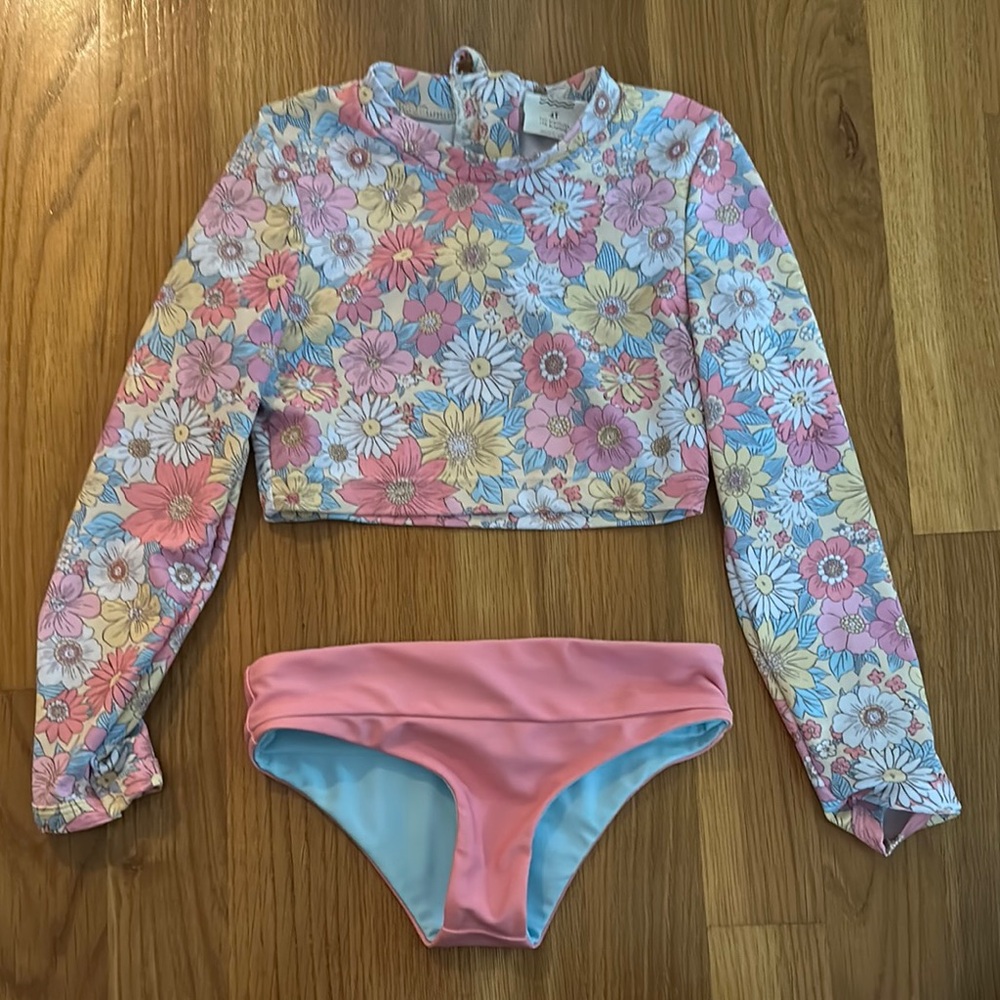 Floral Long Sleeve Kids Swim Set